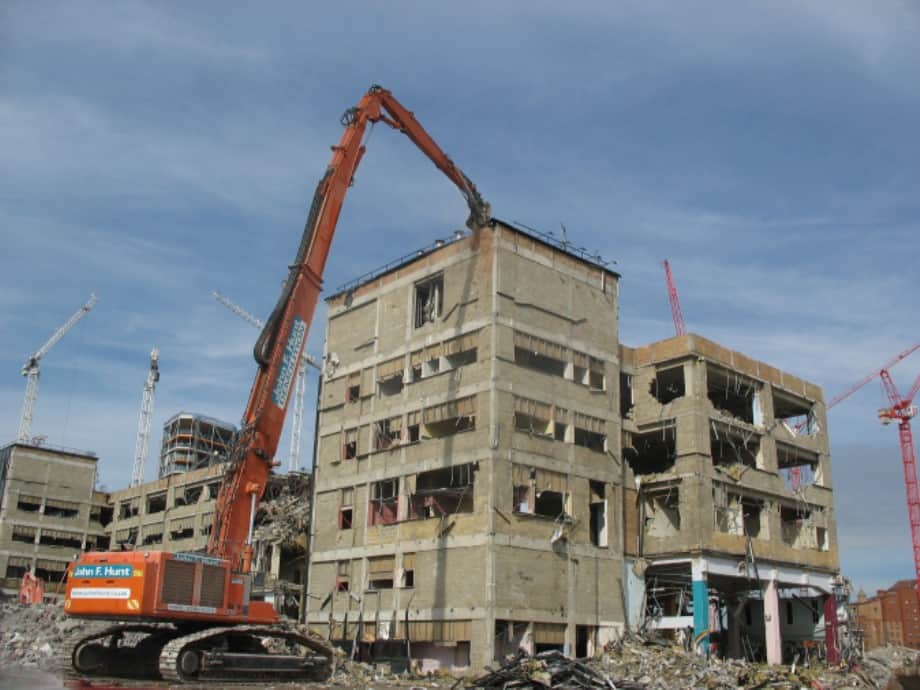 Royal Mail 2 demolition of buildings using high reach excavator