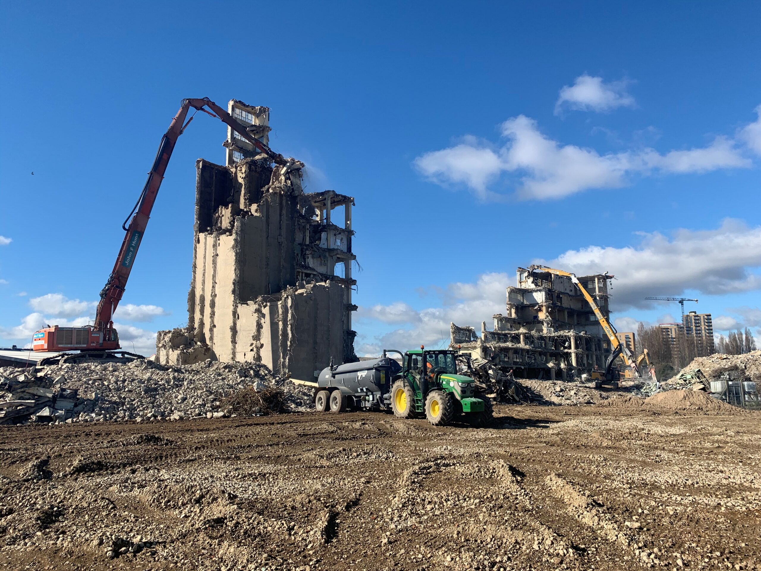 Demolition phase at the former Honey Monster production site in Southall for Galliard Homes.